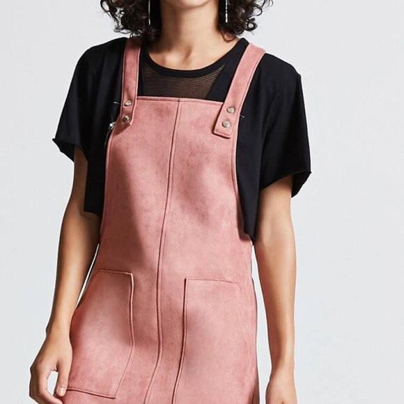 Forever 21 Women's Dusty Pink Patch Pockets Suede Overall Dress | Size M - Picture 1 of 12